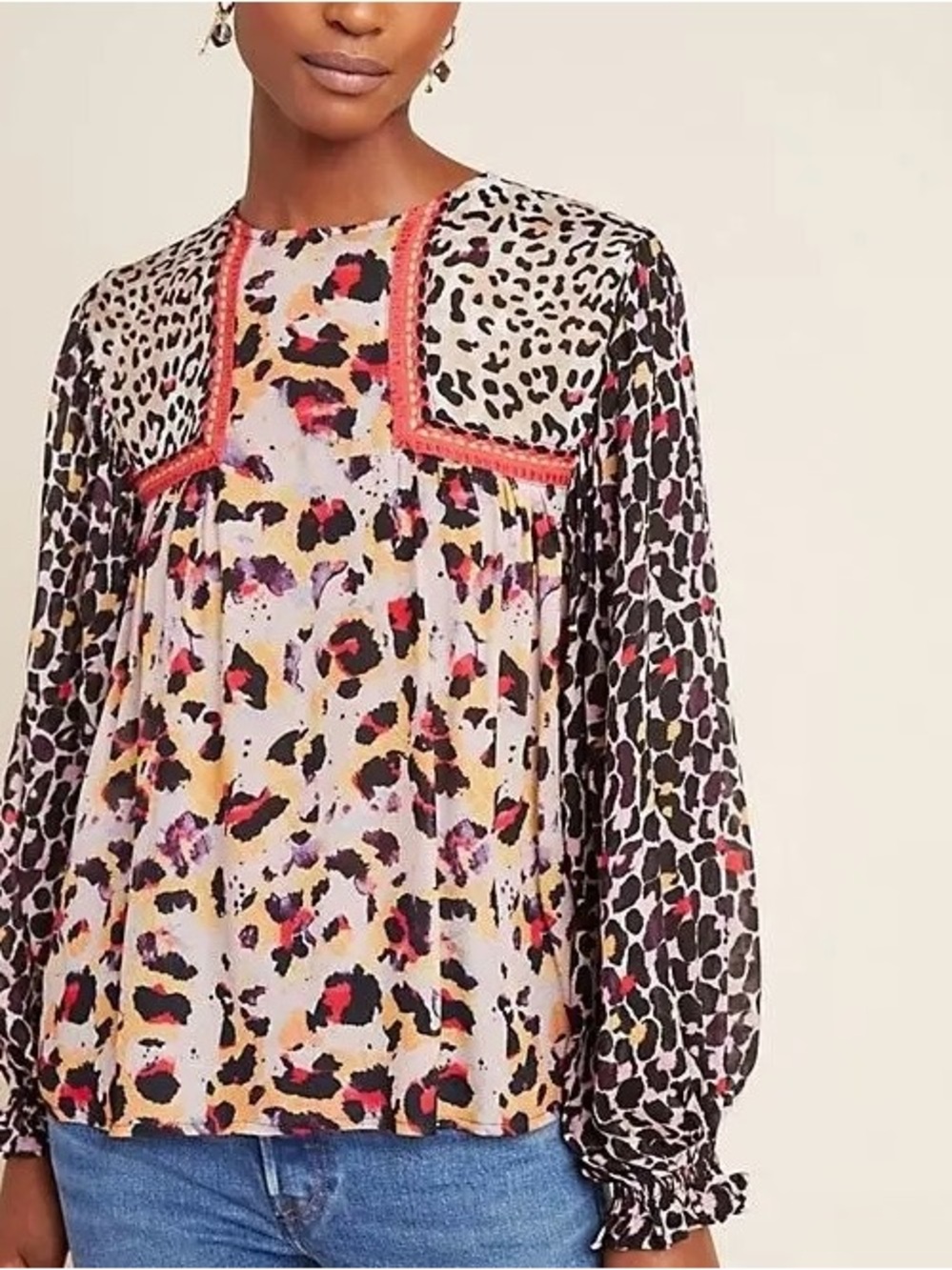 Anthropologie Joelle Leopard Peasant Blouse by Bl-nk London